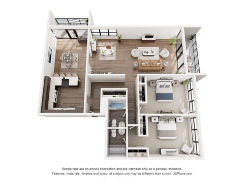Floor plan for 2 beds, 2 baths, 1277 sqft